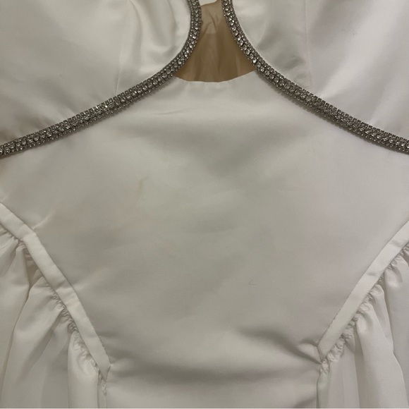 Self Portrait Crystal Embellished Diamante Taffeta Mini Dress in White - Size 2 - Picture 7 of 16